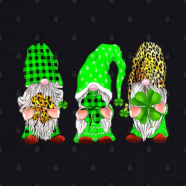 Three Gnomes Holding Shamrock Leopard Plaid St Patrick's Day by ruffianlouse